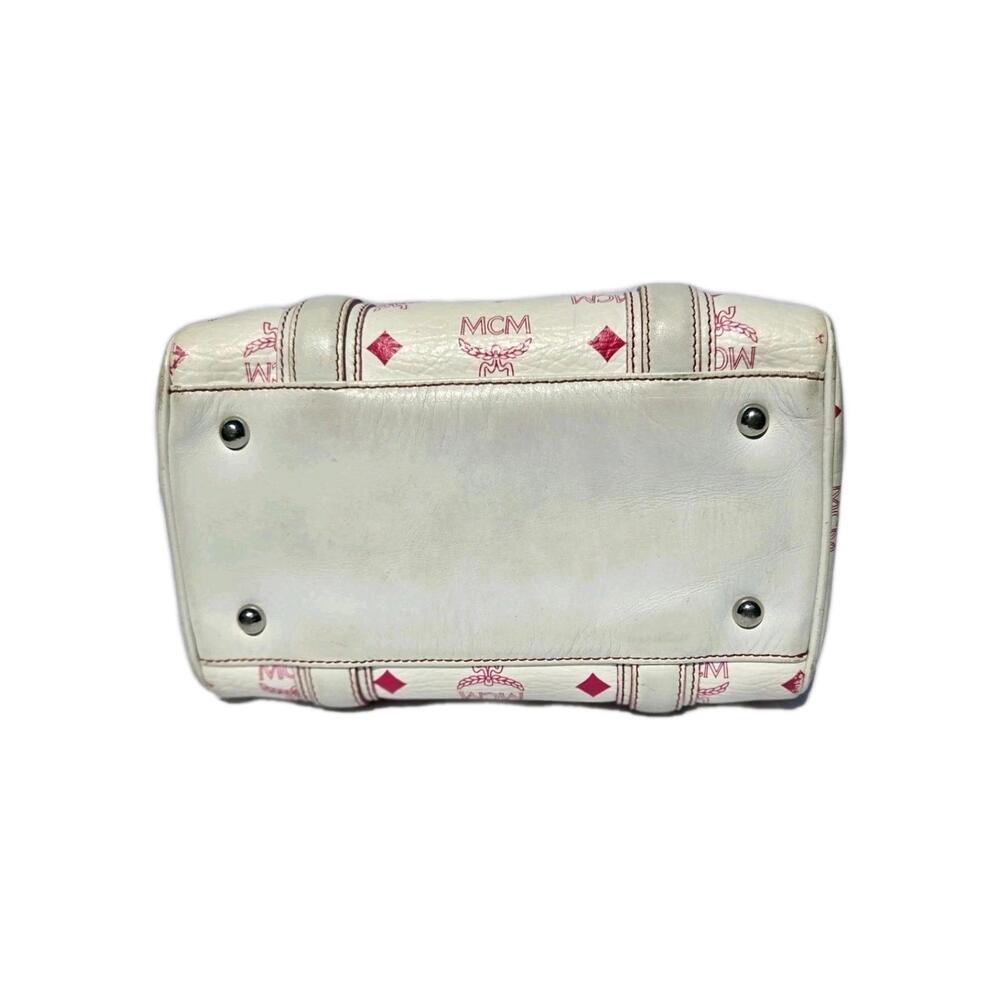 MCM Visetos Boston Bag Mini - White with Pink - Picture 6 of 13